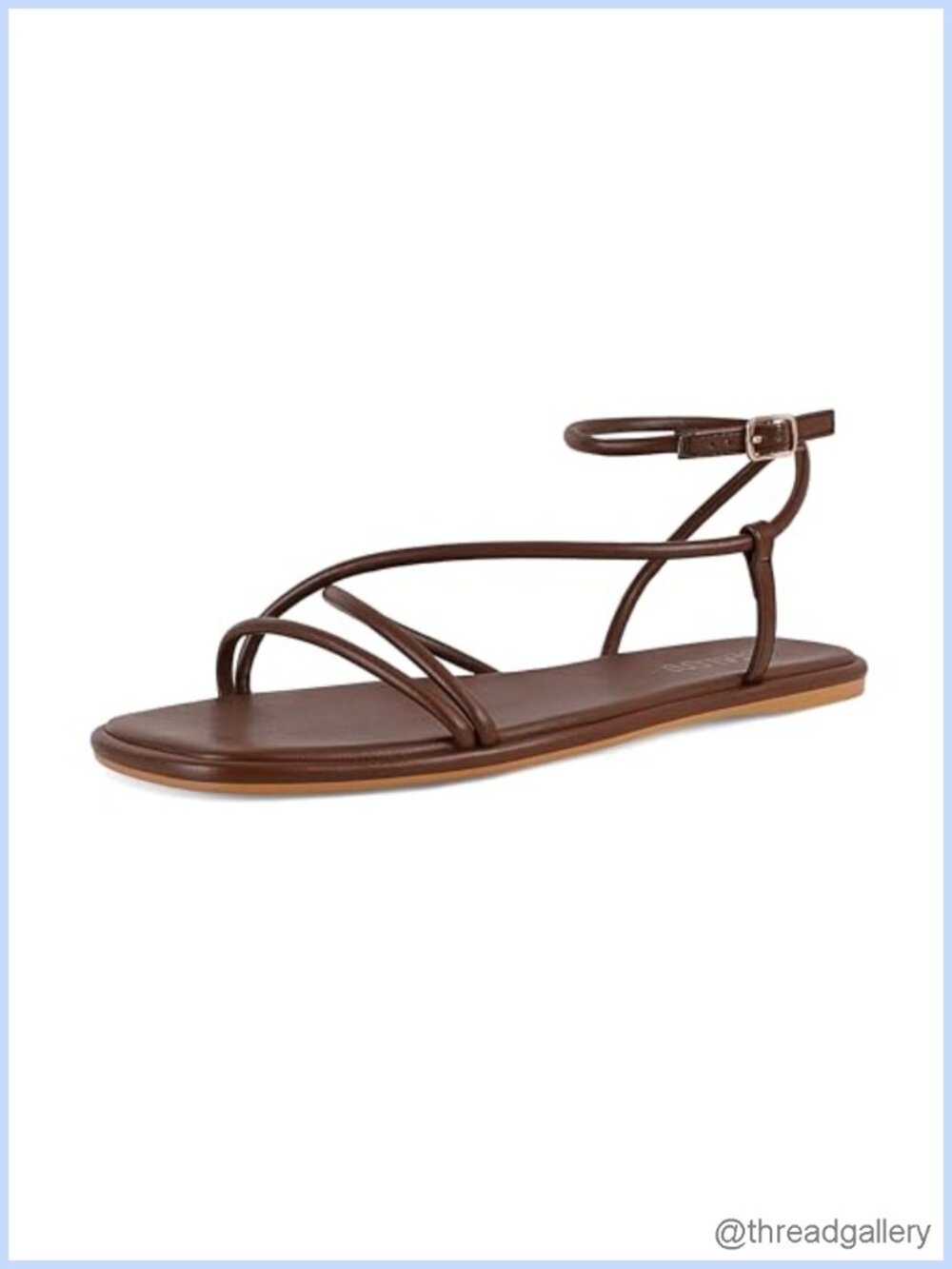 STALOV Strappy Flat Sandals Square Open Toe Faux Leather Ankle Strap